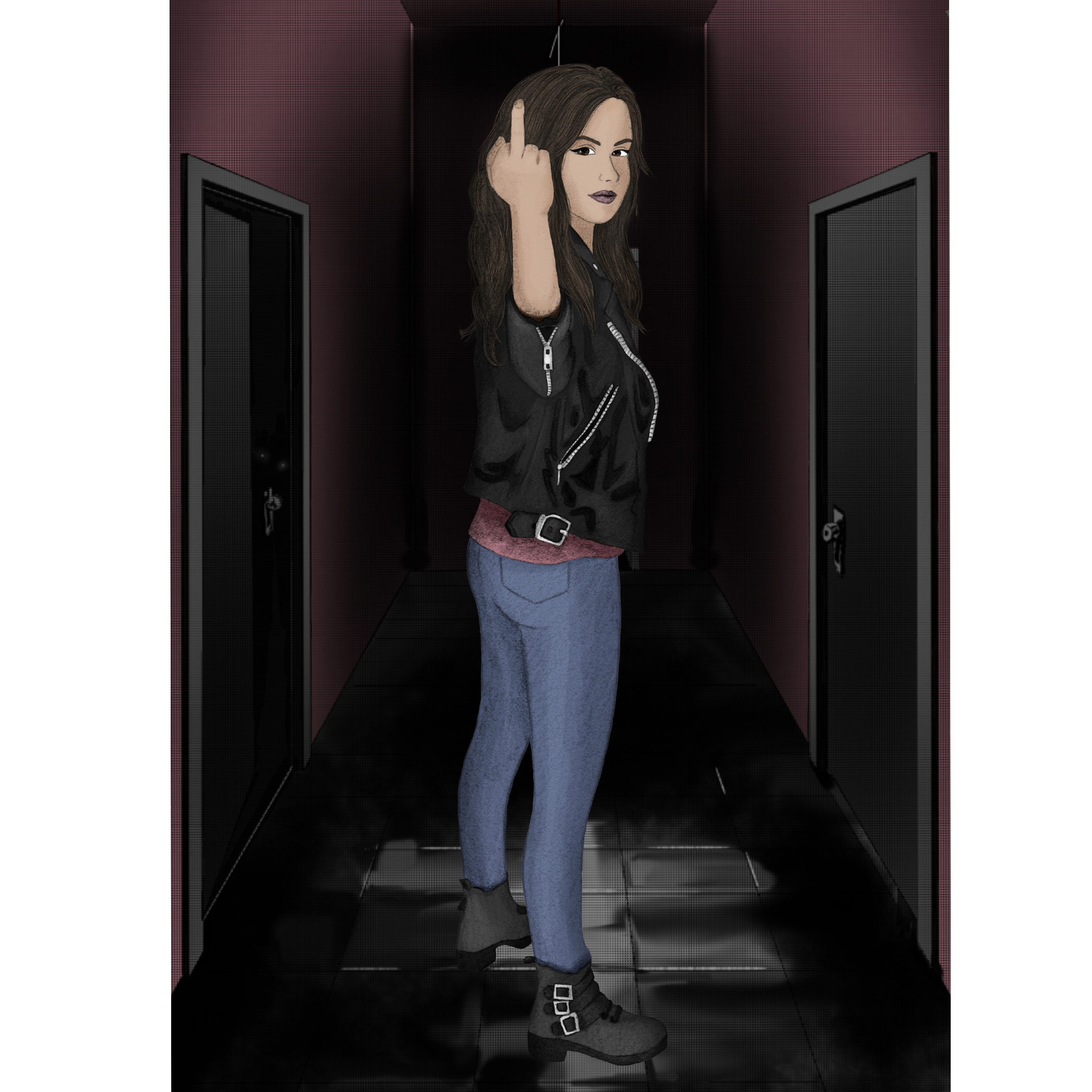 Illustrations contemporaines & variées – illustration d’une femme faisant un doigt d’honneur, représentant le lâcher-prise dans le deuil