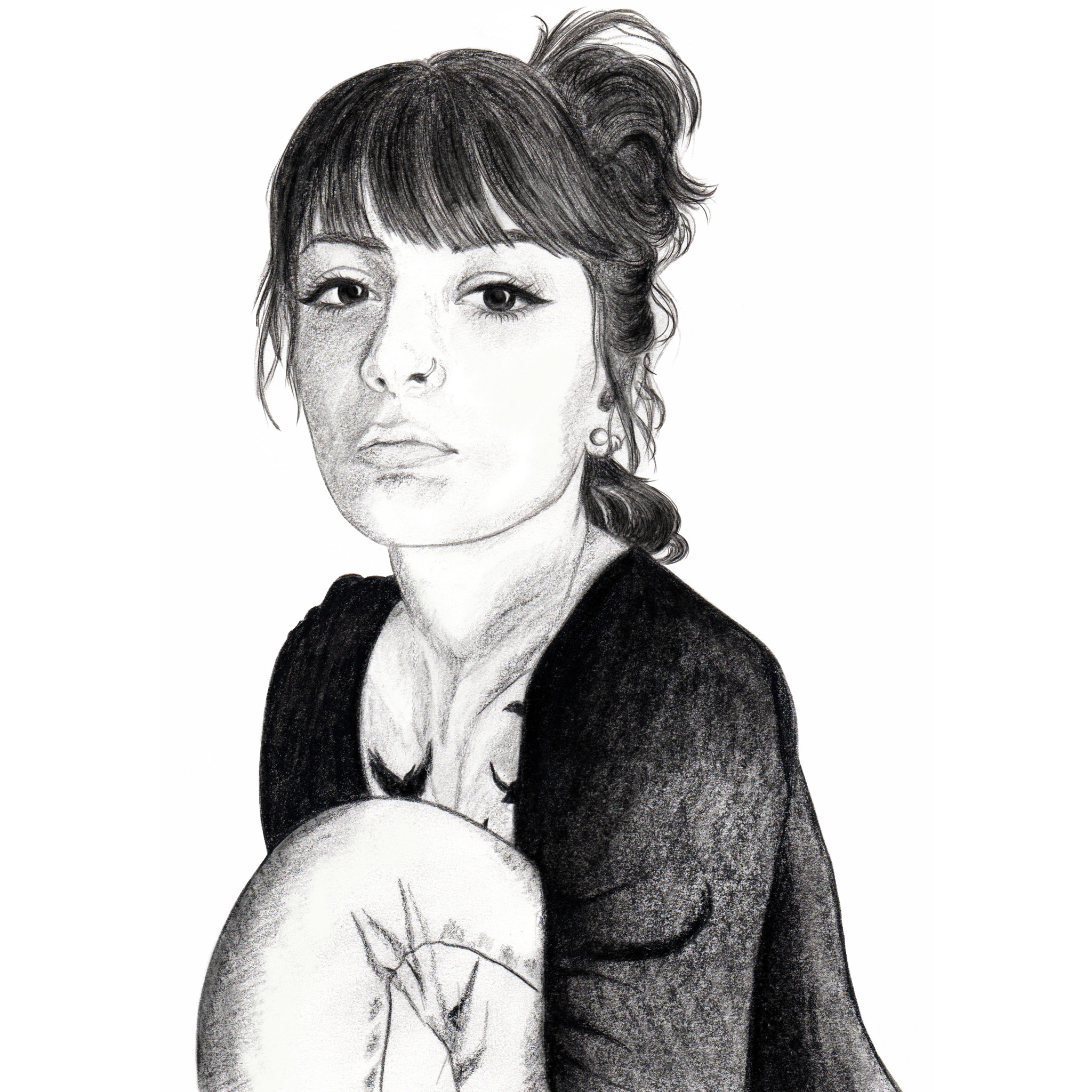Illustrations de portraits aux techniques diverses - autoportrait réalisé au fusain