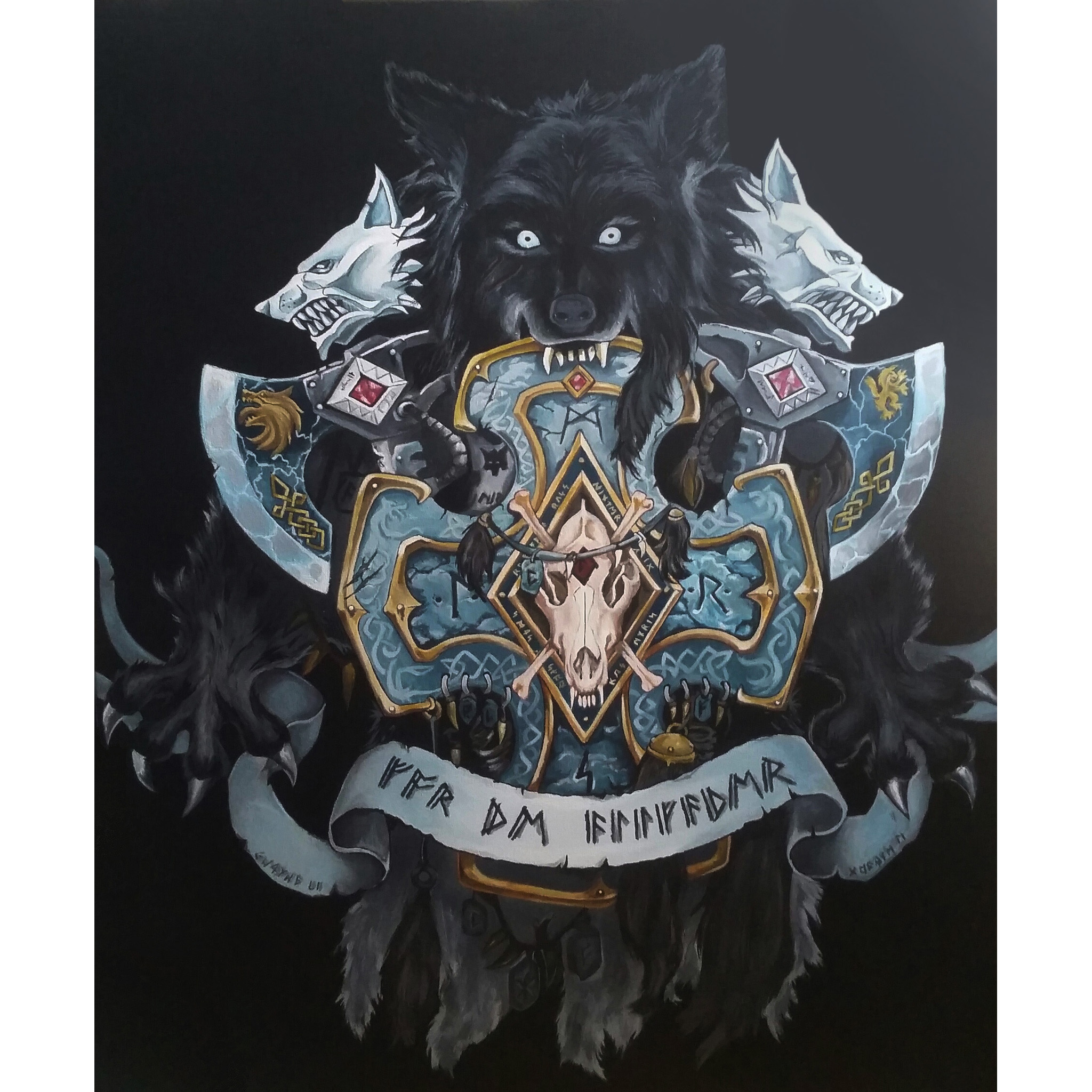 Peintures variées sur mesure – peinture représentant une peau de loup dans un style Viking