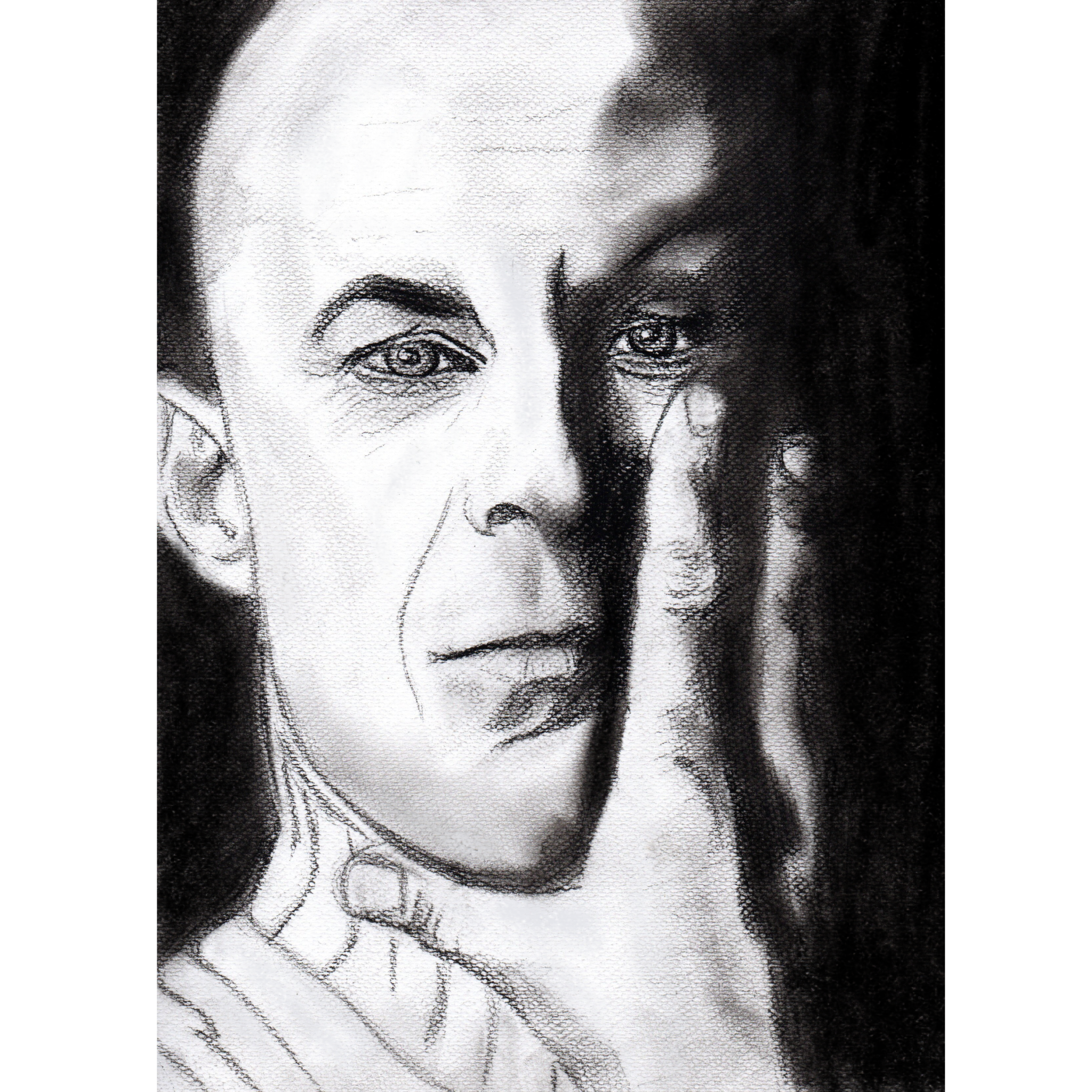 Illustrations de portraits aux techniques diverses – portrait de célébrité Bruce Willis réalisé au fusain