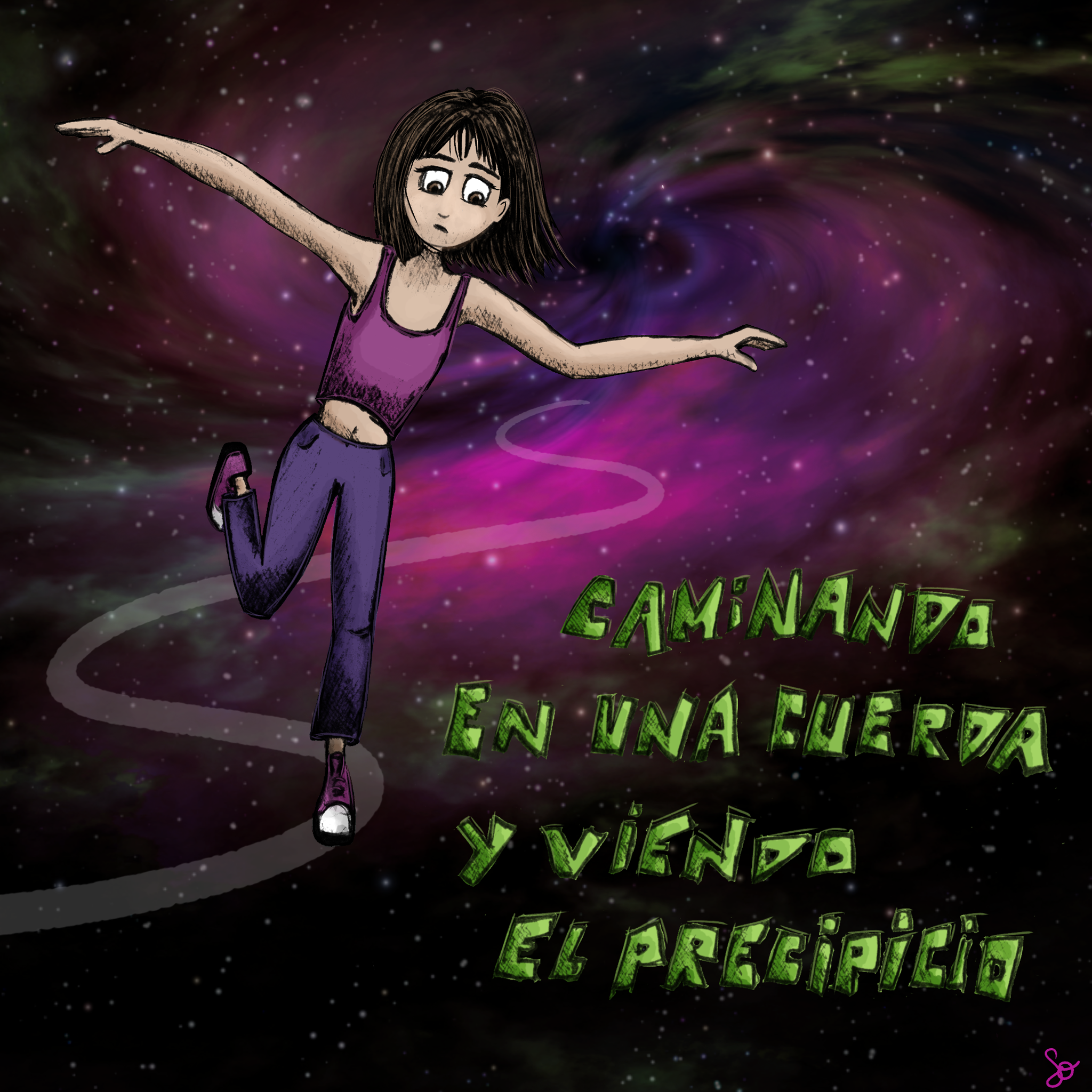 Illustrations contemporaines & variées – Jeune fille qui évite de tomber dans le néant