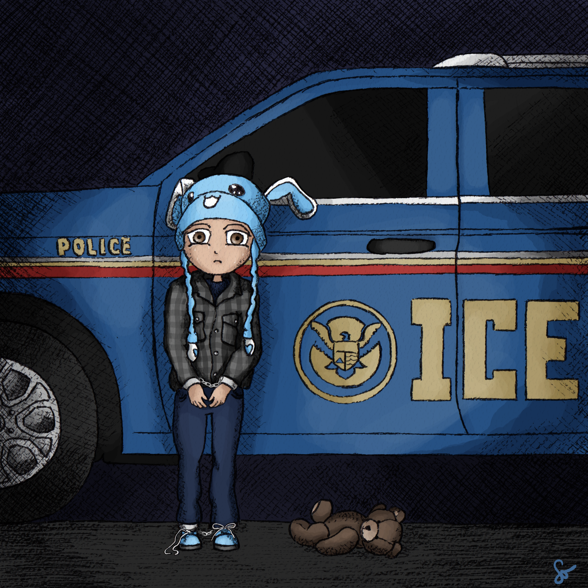 Illustrations contemporaines & variées – Enfant, ICE police, arrestation