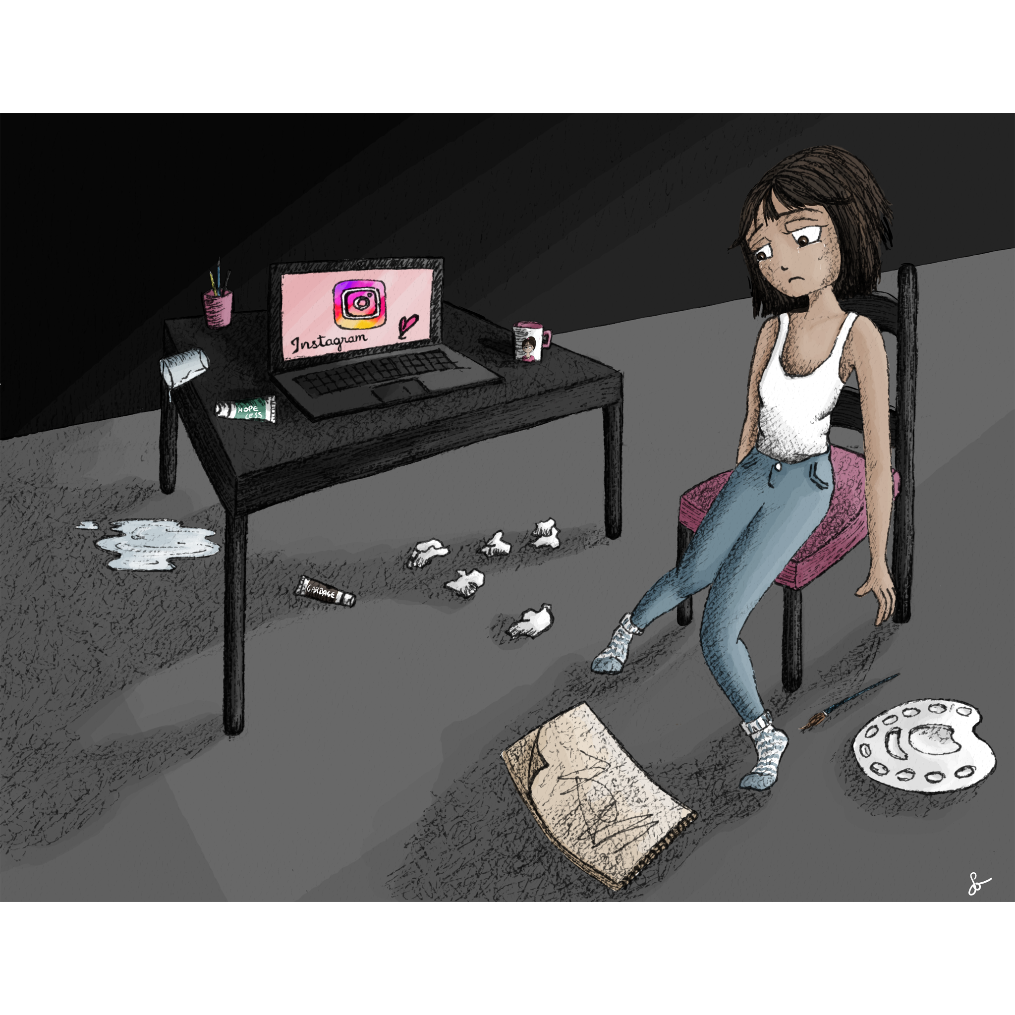 Illustrations contemporaines & variées – Instagram algorithme, invisibilité, déprime