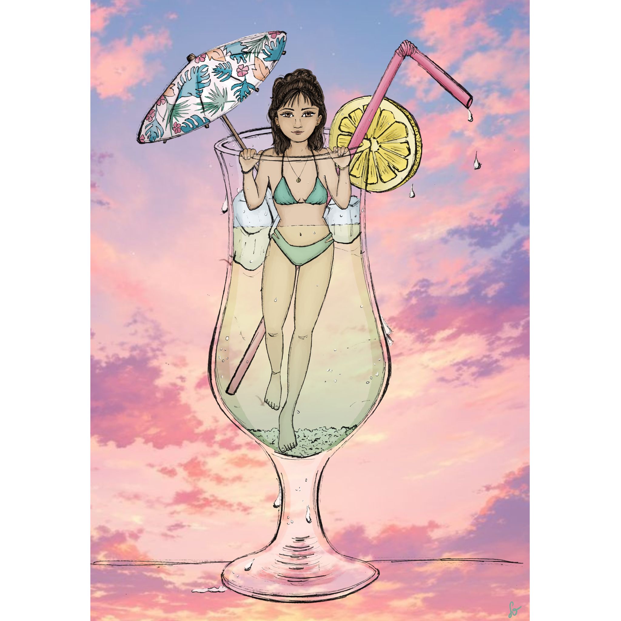 Illustrations contemporaines & variées – Personnage -Summertime, cocktail - été, couleur