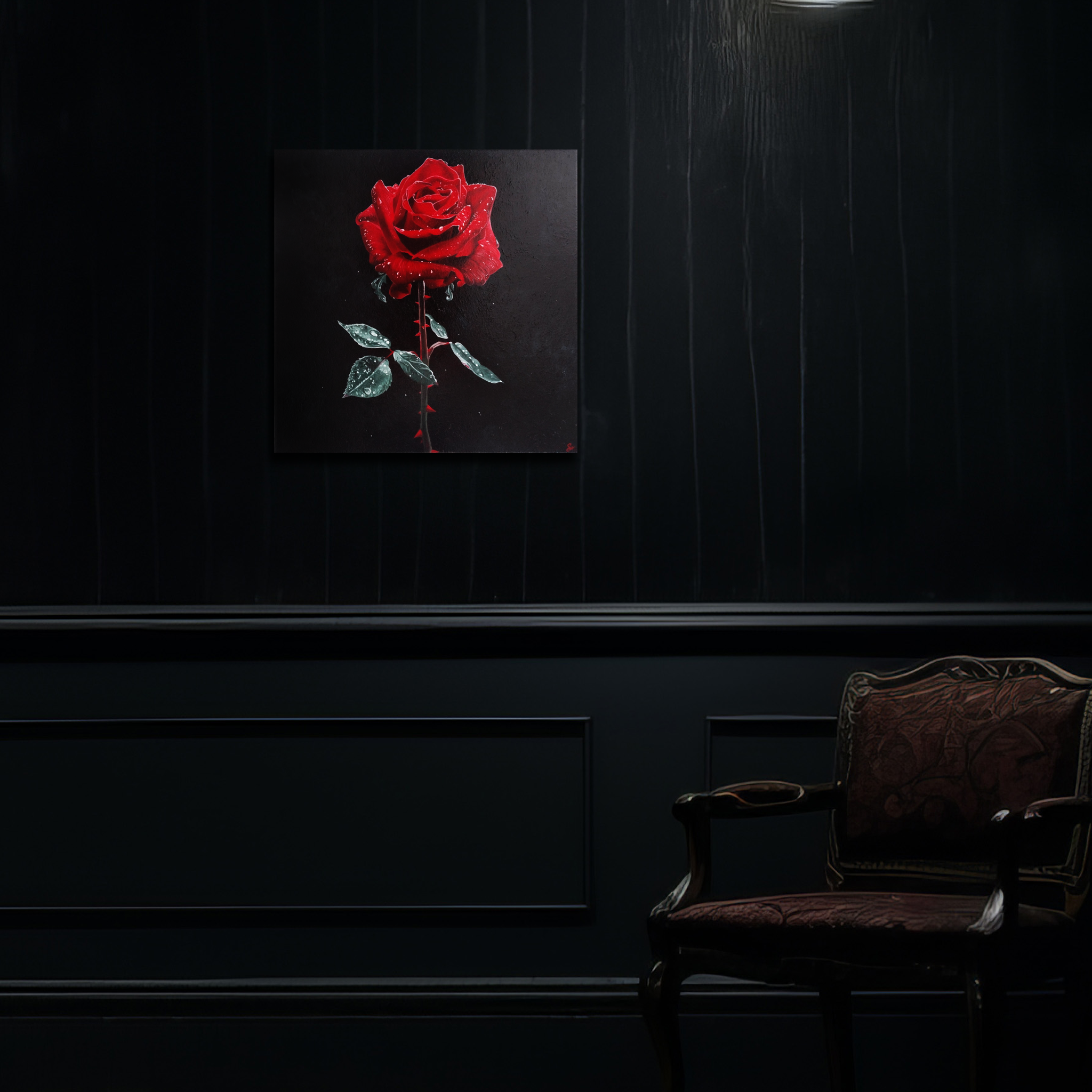 Peintures animaux & nature - Rose tableau dans un salon