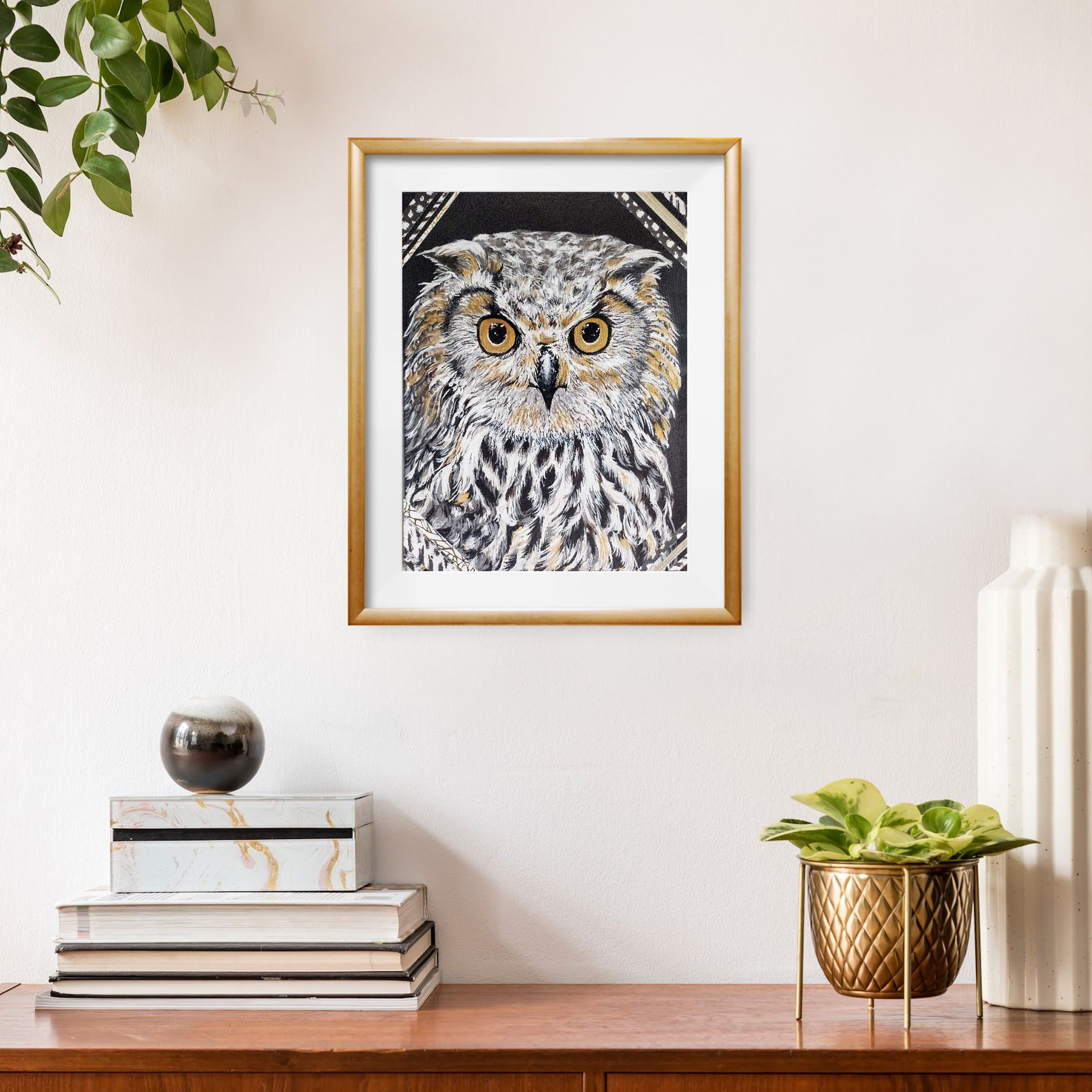Peinture de Hibou, acrylique, originale artiste Occitanie animaux