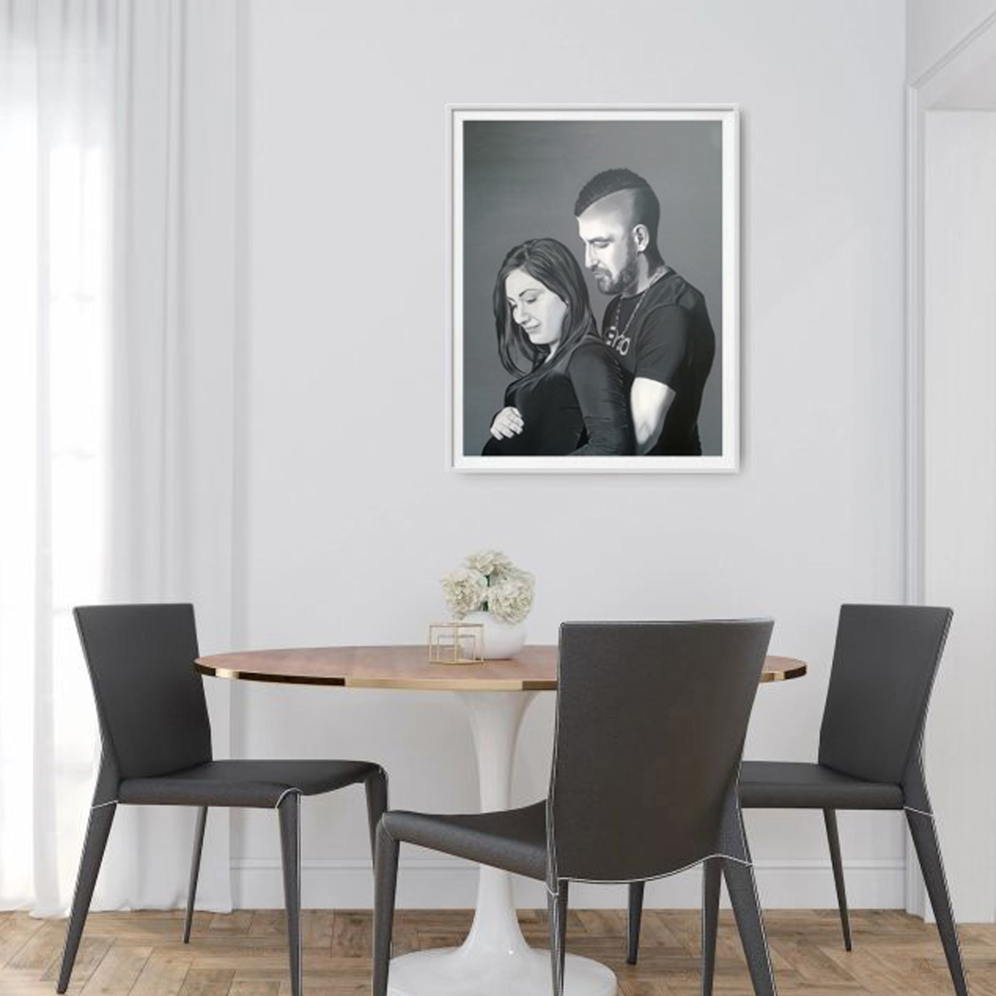 Portrait couple d'après photo peinture artiste occitanie, portraits d'après photo