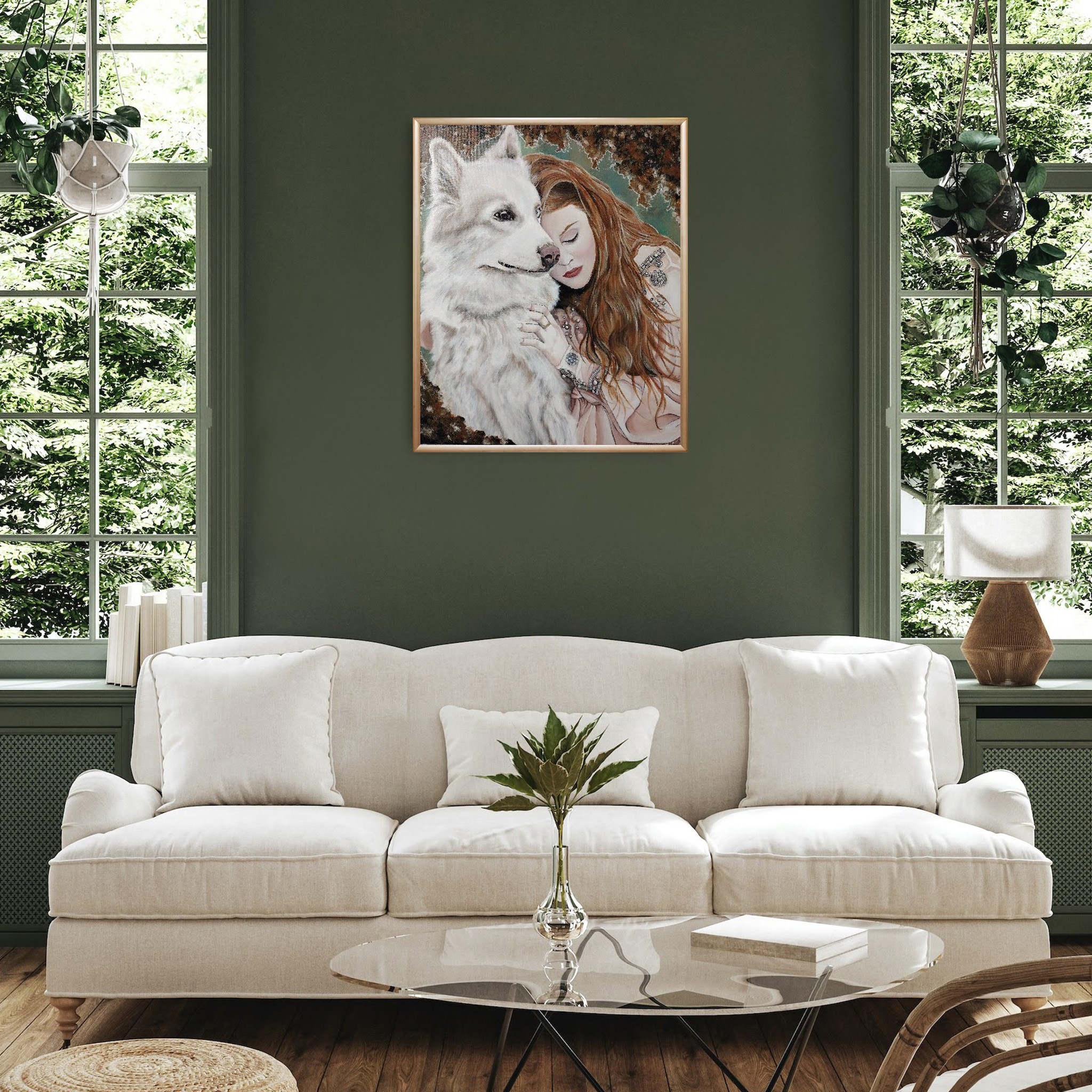 Peinture amoureux des animaux galerie de peinture femme avec son chien, artiste Occitanie