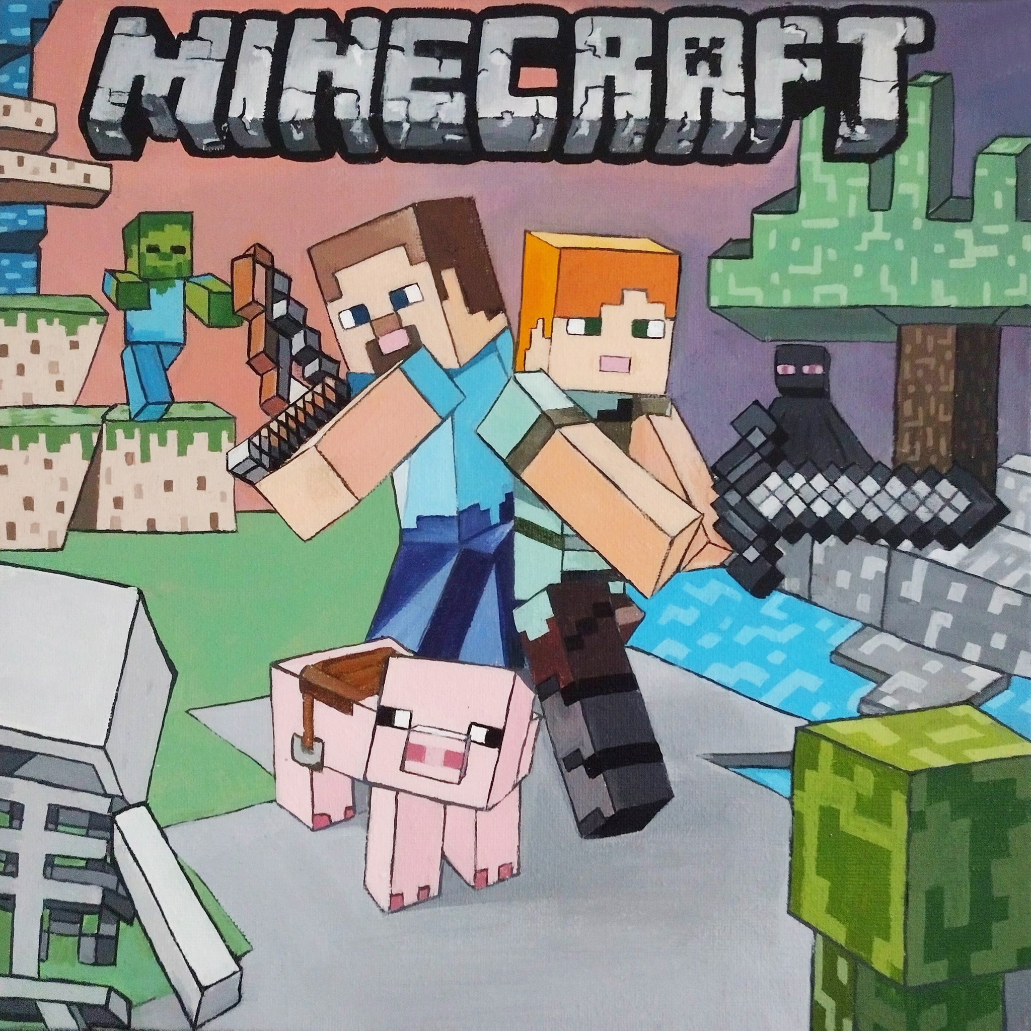 Minecraft, tableau fait main, acrylique, gaming, cadeau enfants