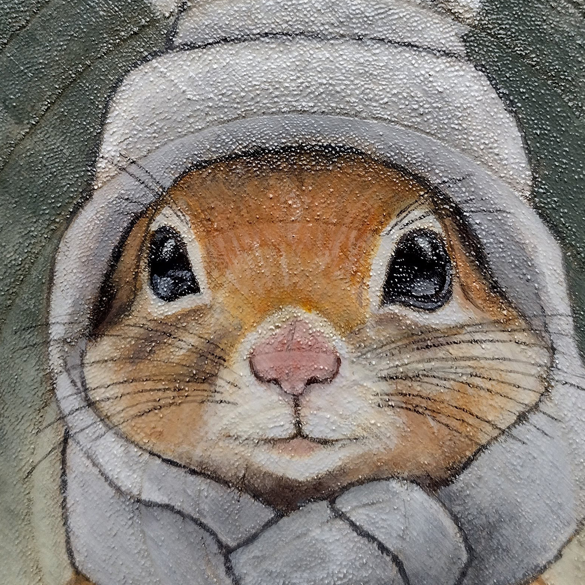 Peinture sur bois, rondin de bois, peint à la main, écureuil mignon