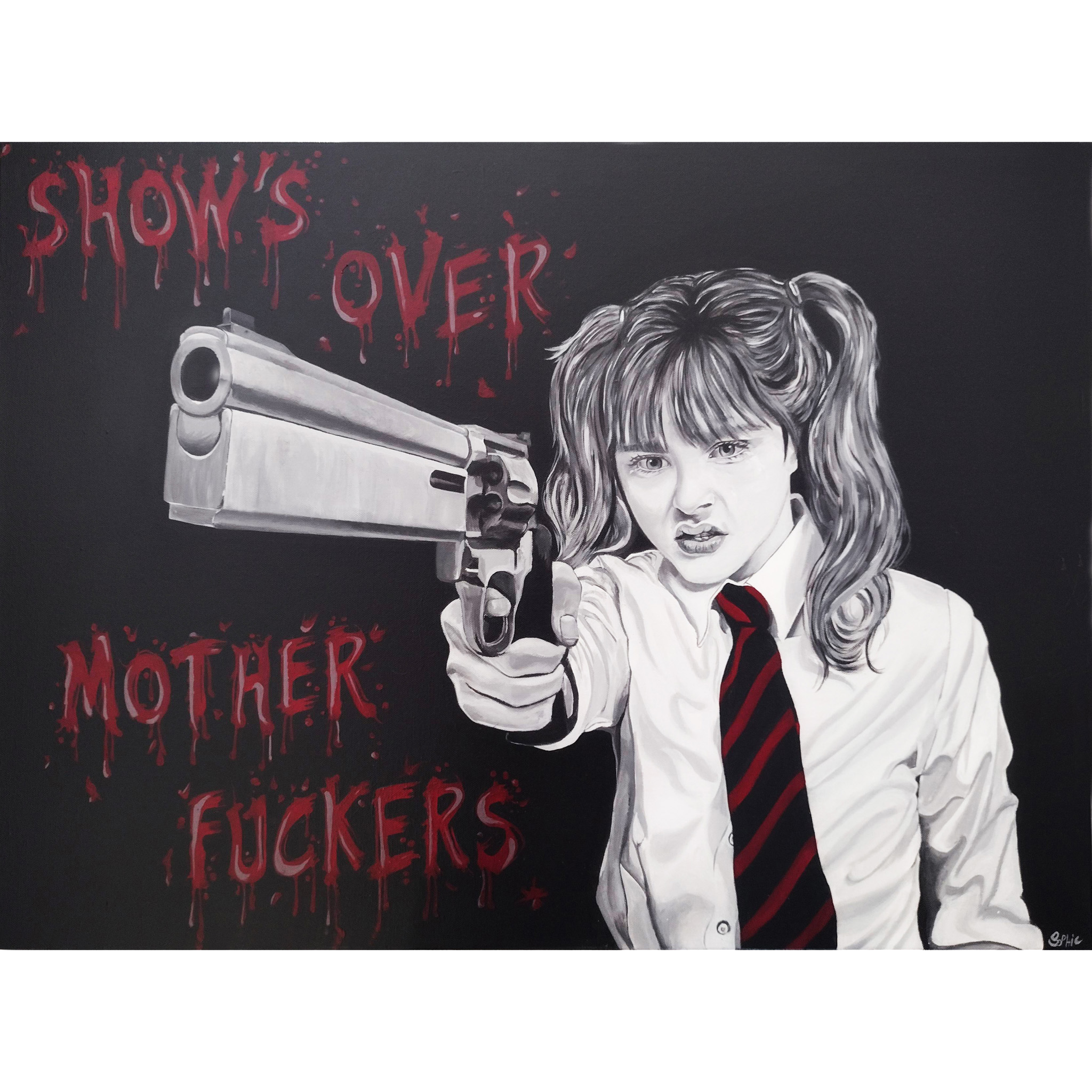 portrait d'après photo fan art Mindy McCready Kick ass, pistolet, super héro