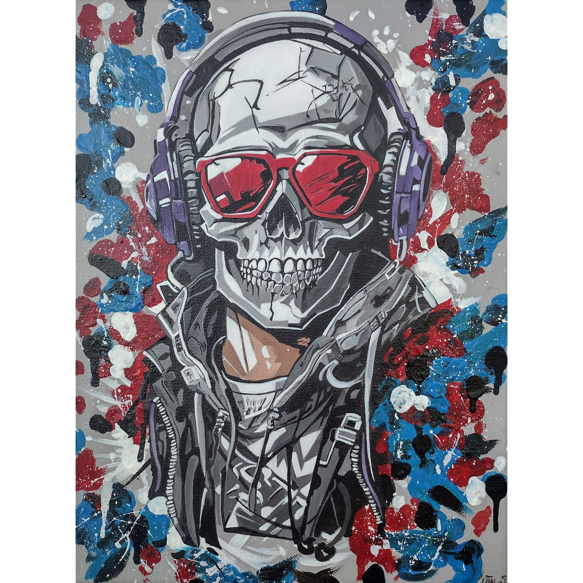 Tête de mort, crâne, peinture, street, casque de musique
