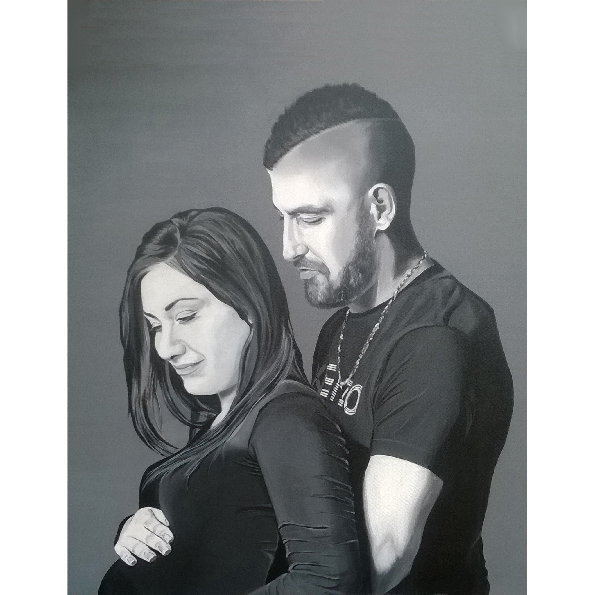 Portrait couple d'après photo peinture artiste occitanie