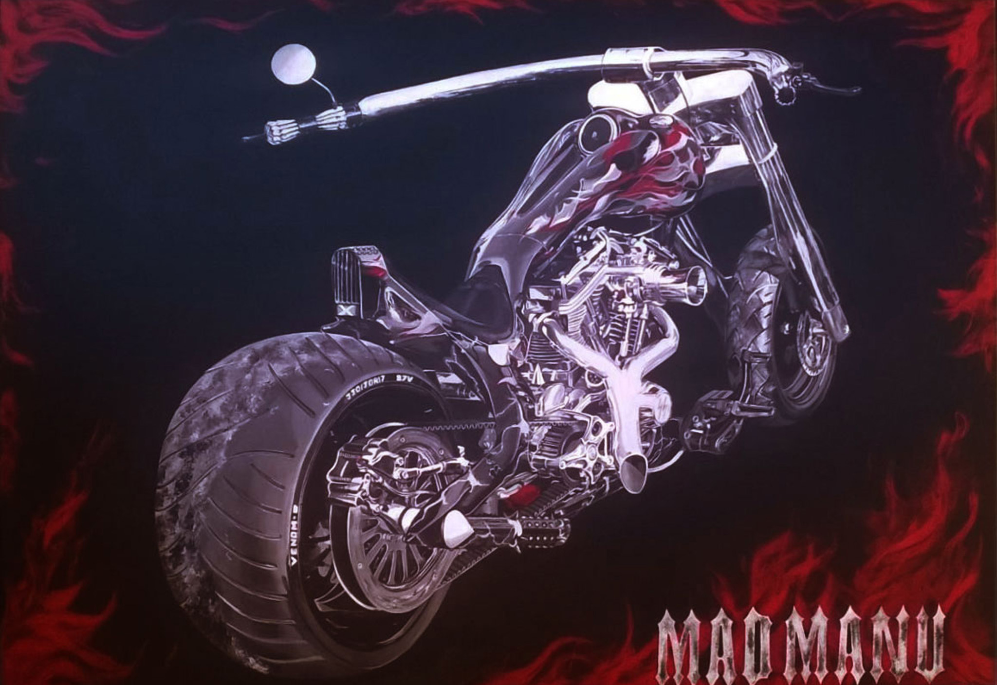 Chopper, ride or die, road trip, mécanique, motard, passionné moto, bécane, rock n'roll, peinture d'après photo