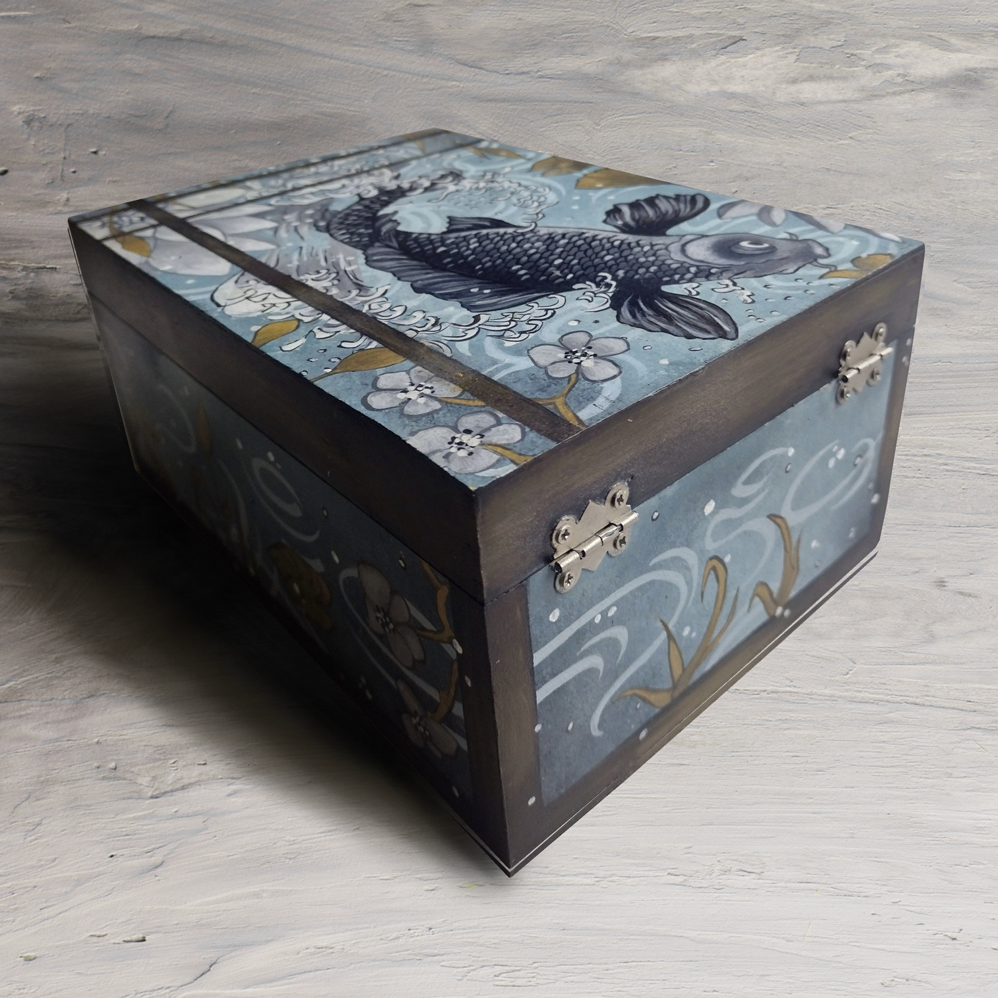 Peinture sur bois, boîte en bois peinte à la main, japonais style