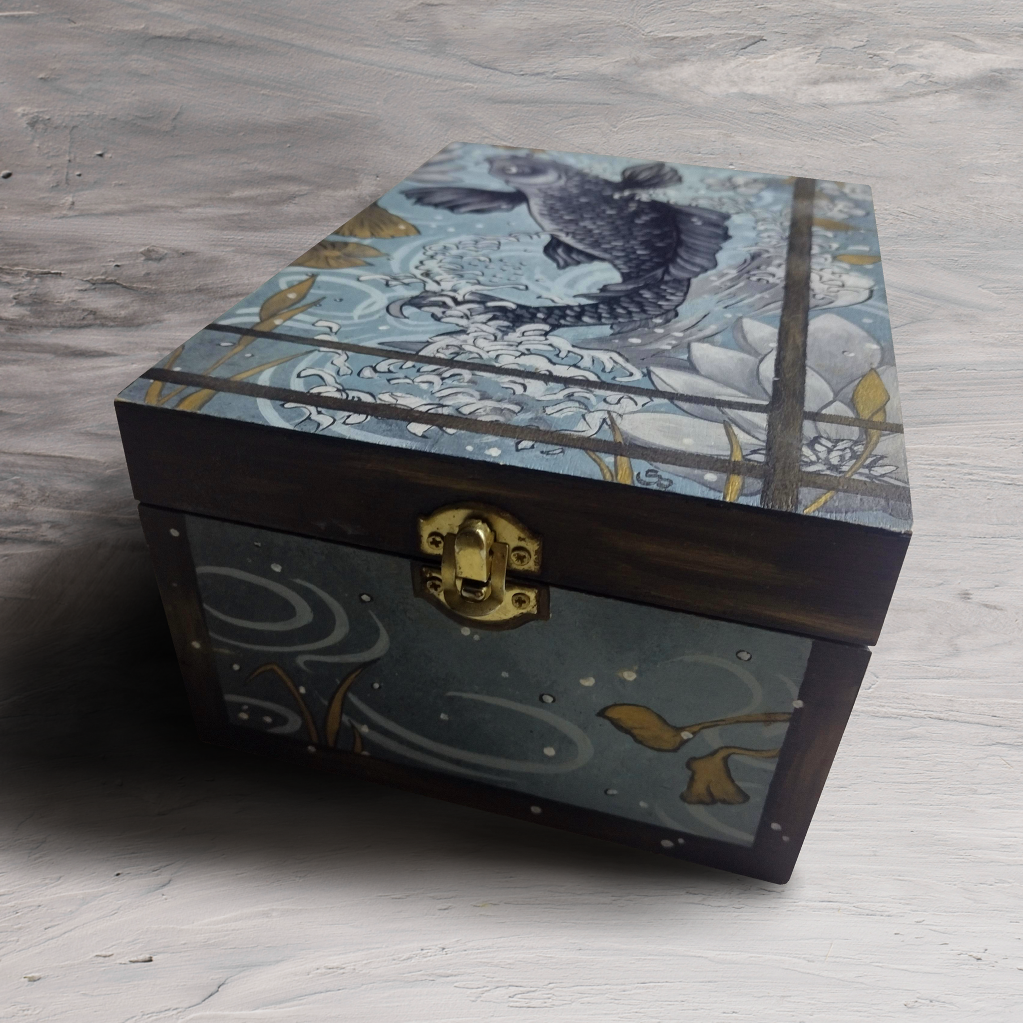 Peinture sur bois, boîte en bois peinte à la main, japonais style