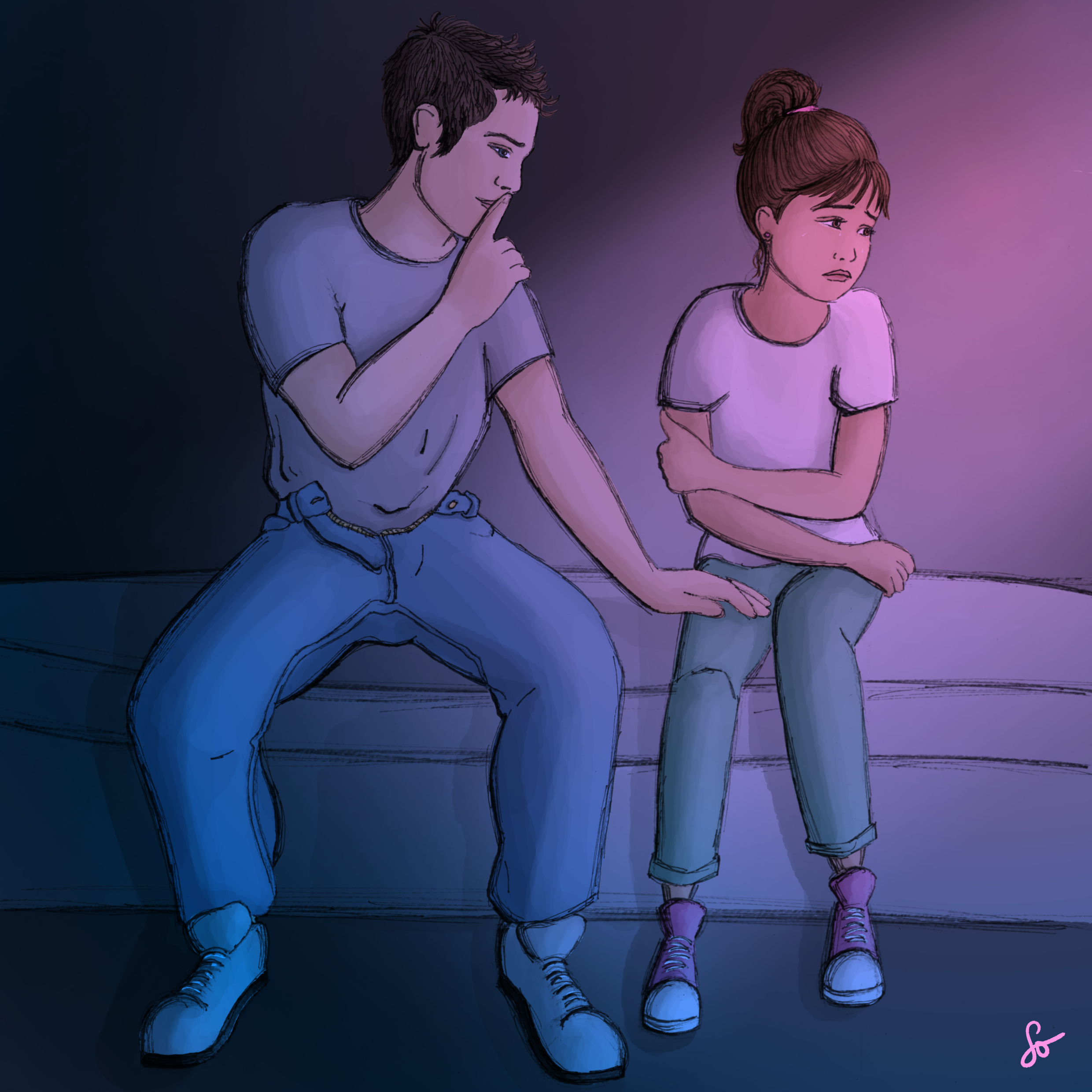 Illustration contemporaine, coup de gueule, maltraitance enfants et femmes, pédocriminalité dans l'actualité, stop aux violences