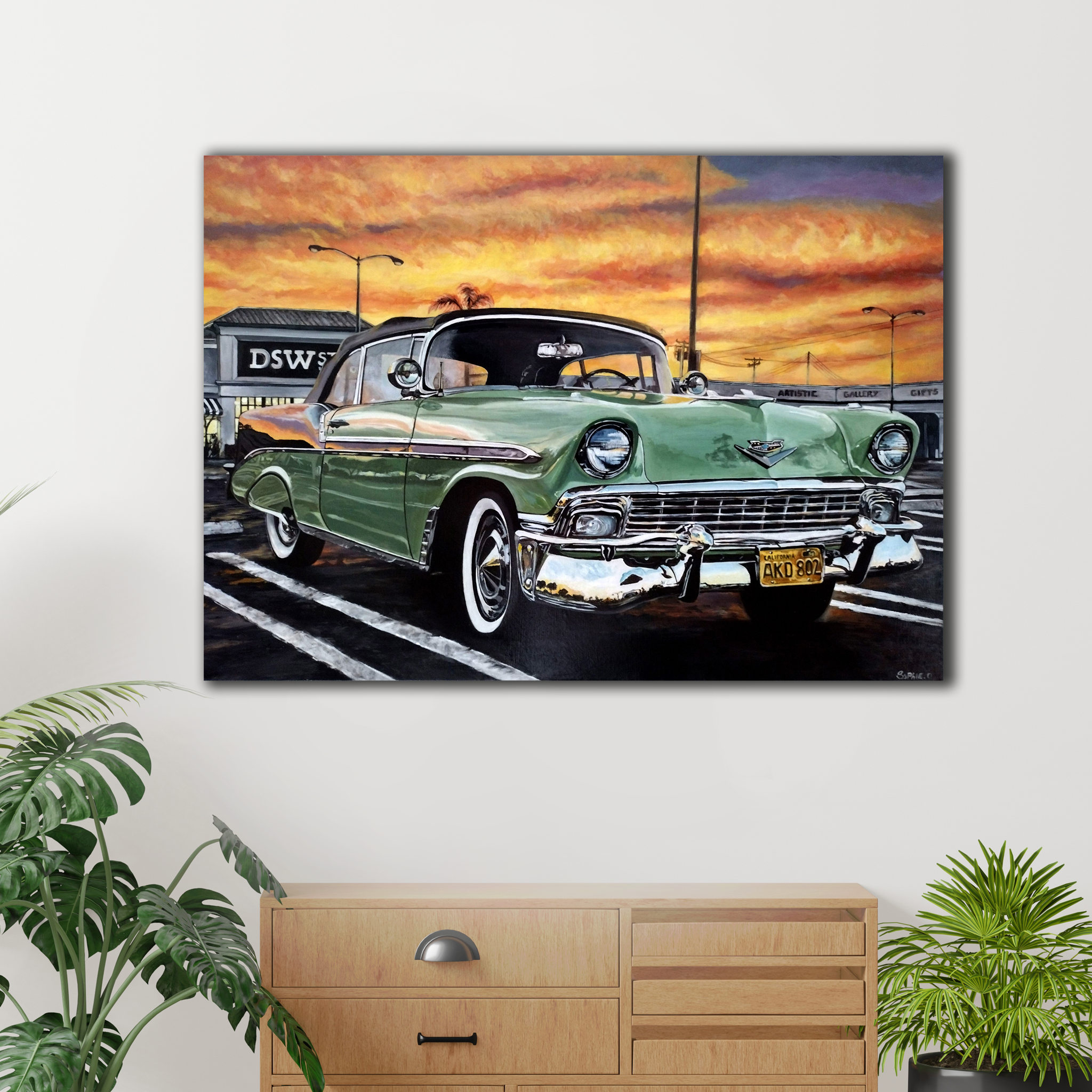 Peinture acrylique d'après photo, voiture vintage Chevrolet en couleur, artiste peintre Occitanie