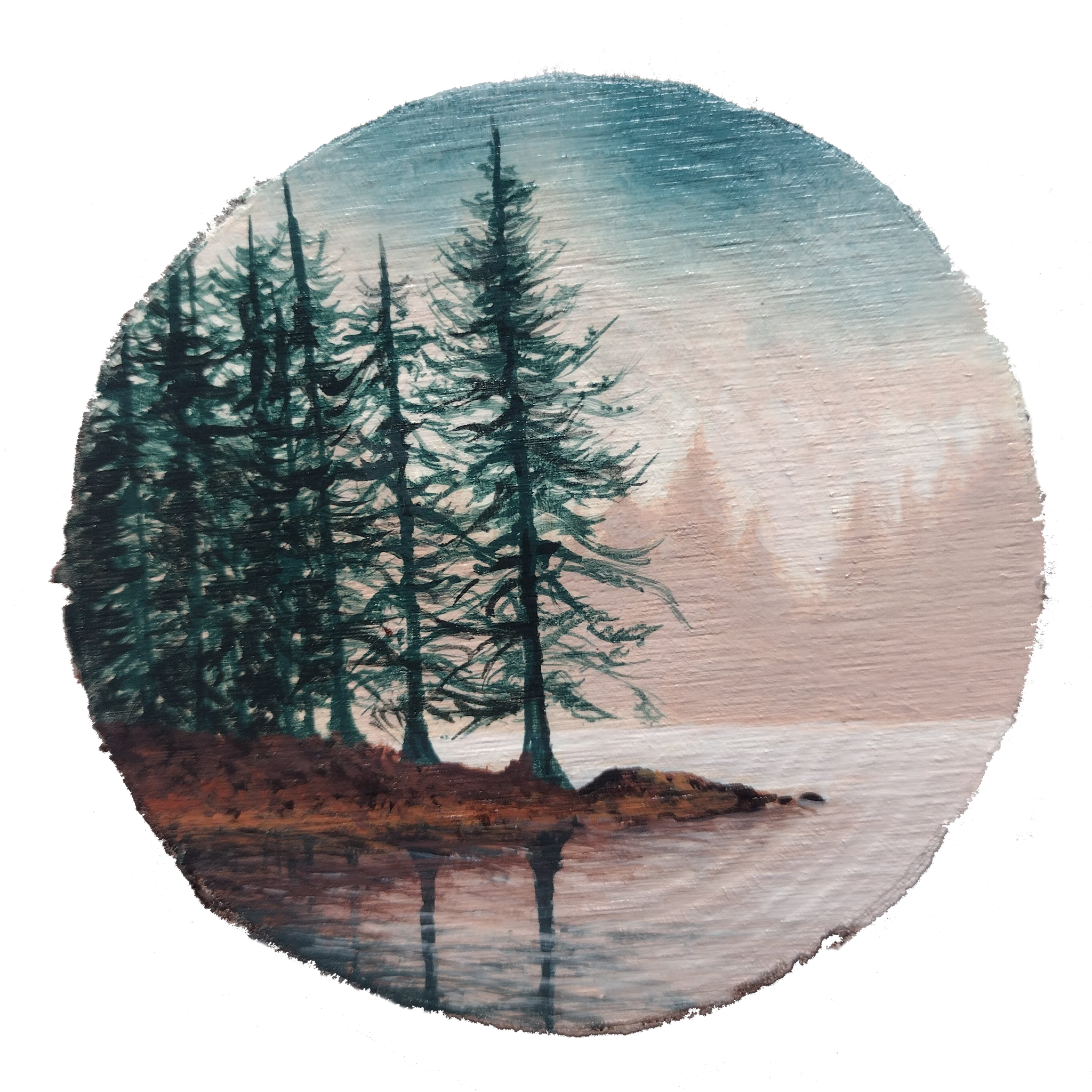 Rondin de bois peint à la main, lac et forêt de sapin, tarifs particuliers & professionnels