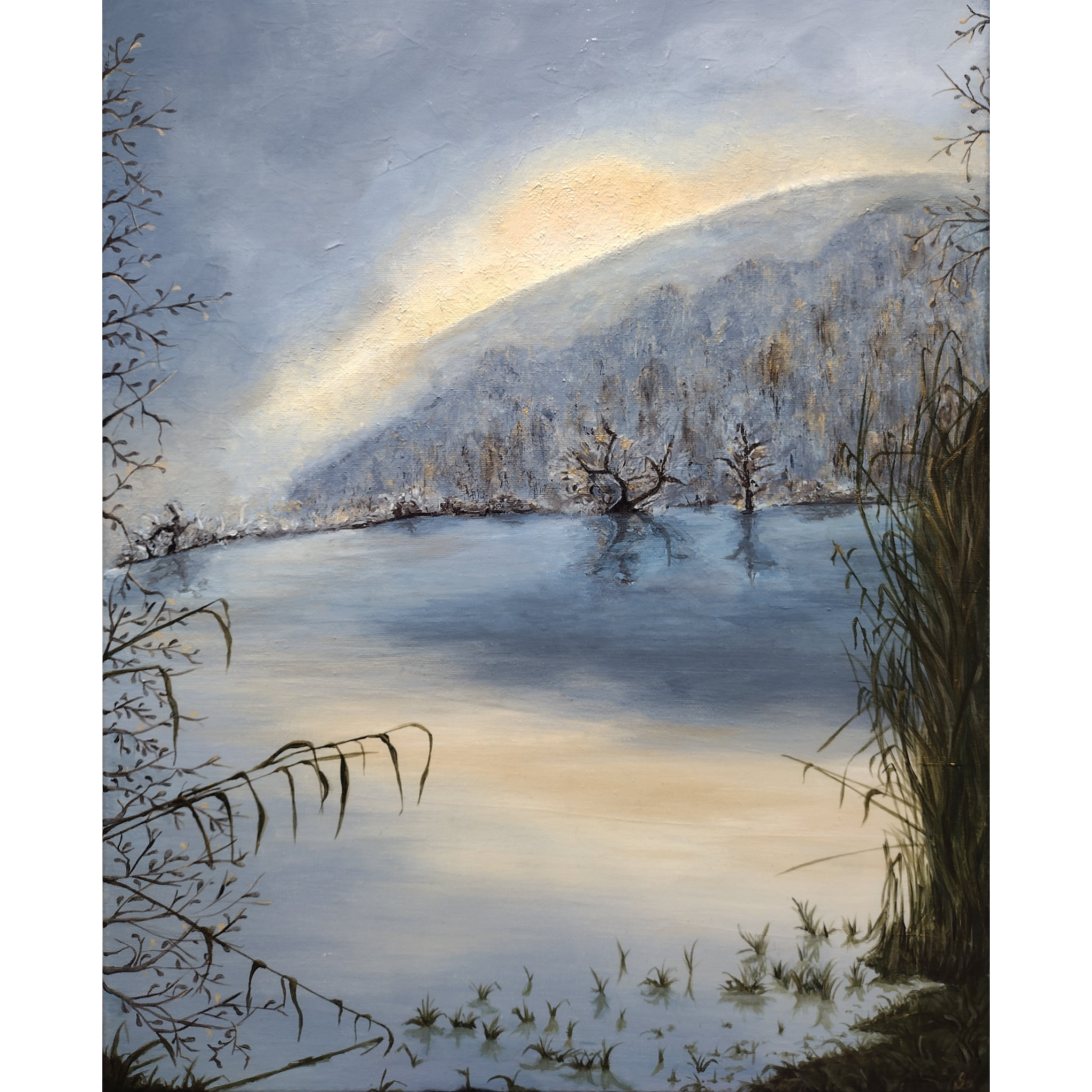 Peinture contemporaine d'un lac, artiste peintre Occitanie paysages