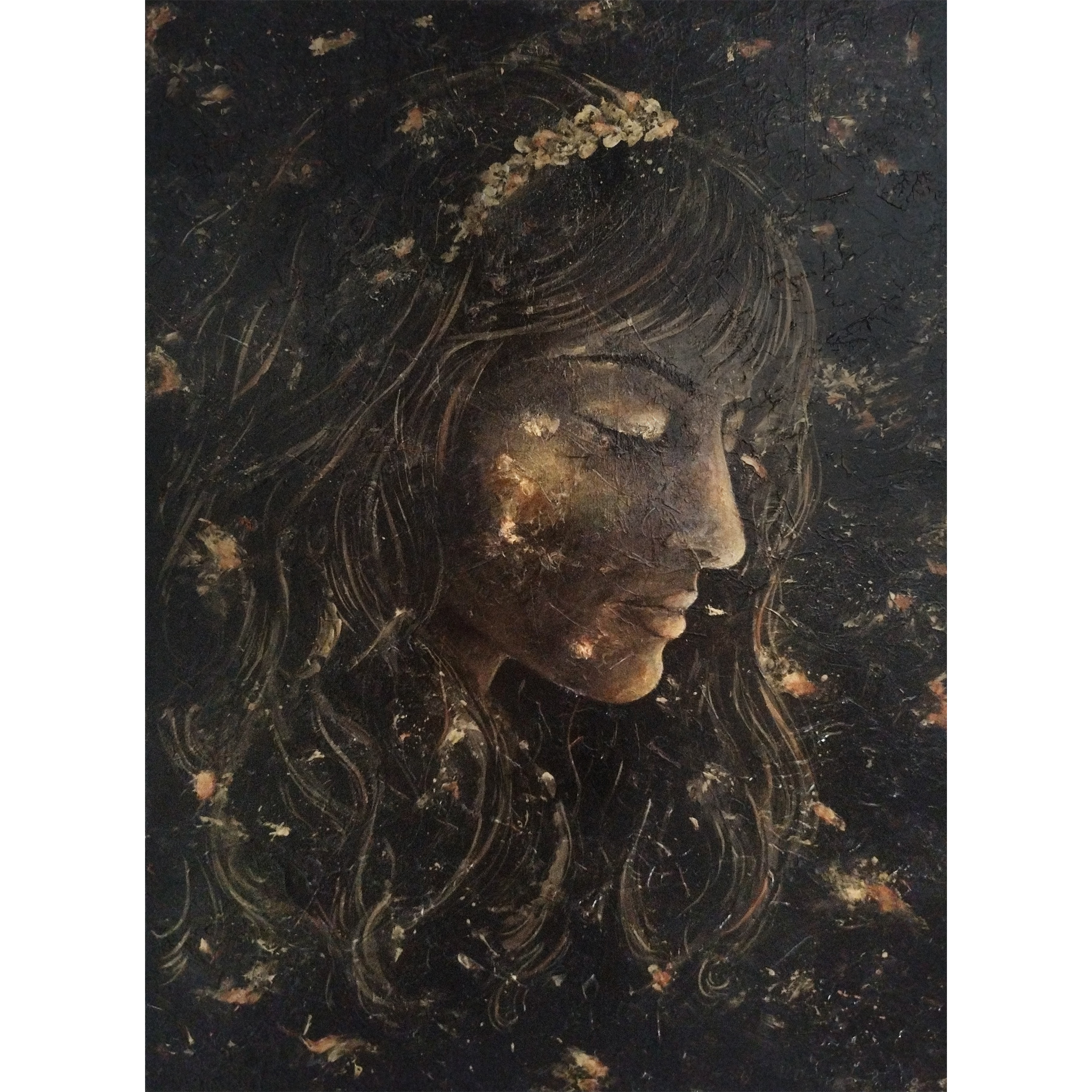 Tableau acrylique texturé, portrait femme