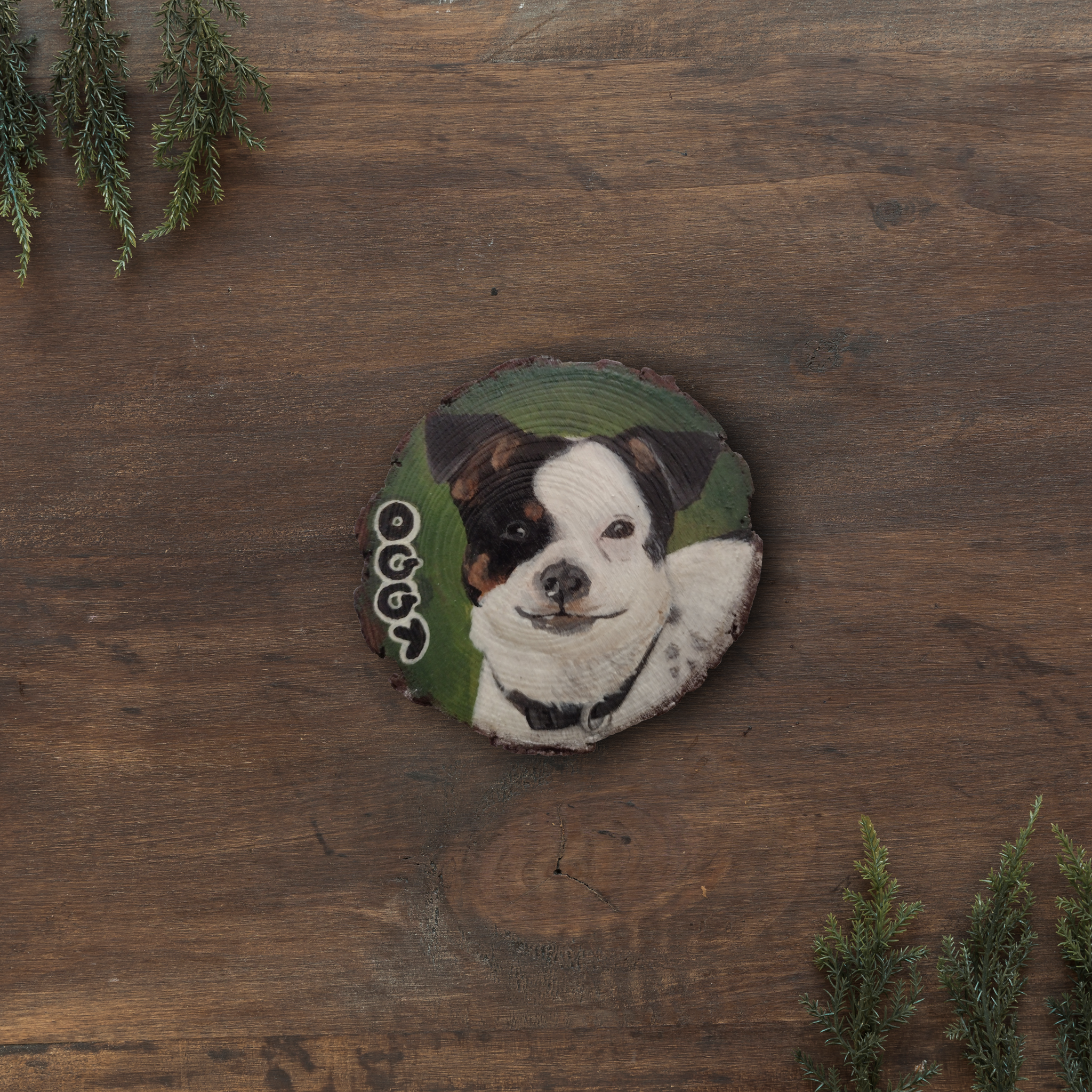 Rondin de bois peint à la main, peinture sur bois personnalisé, familier chien